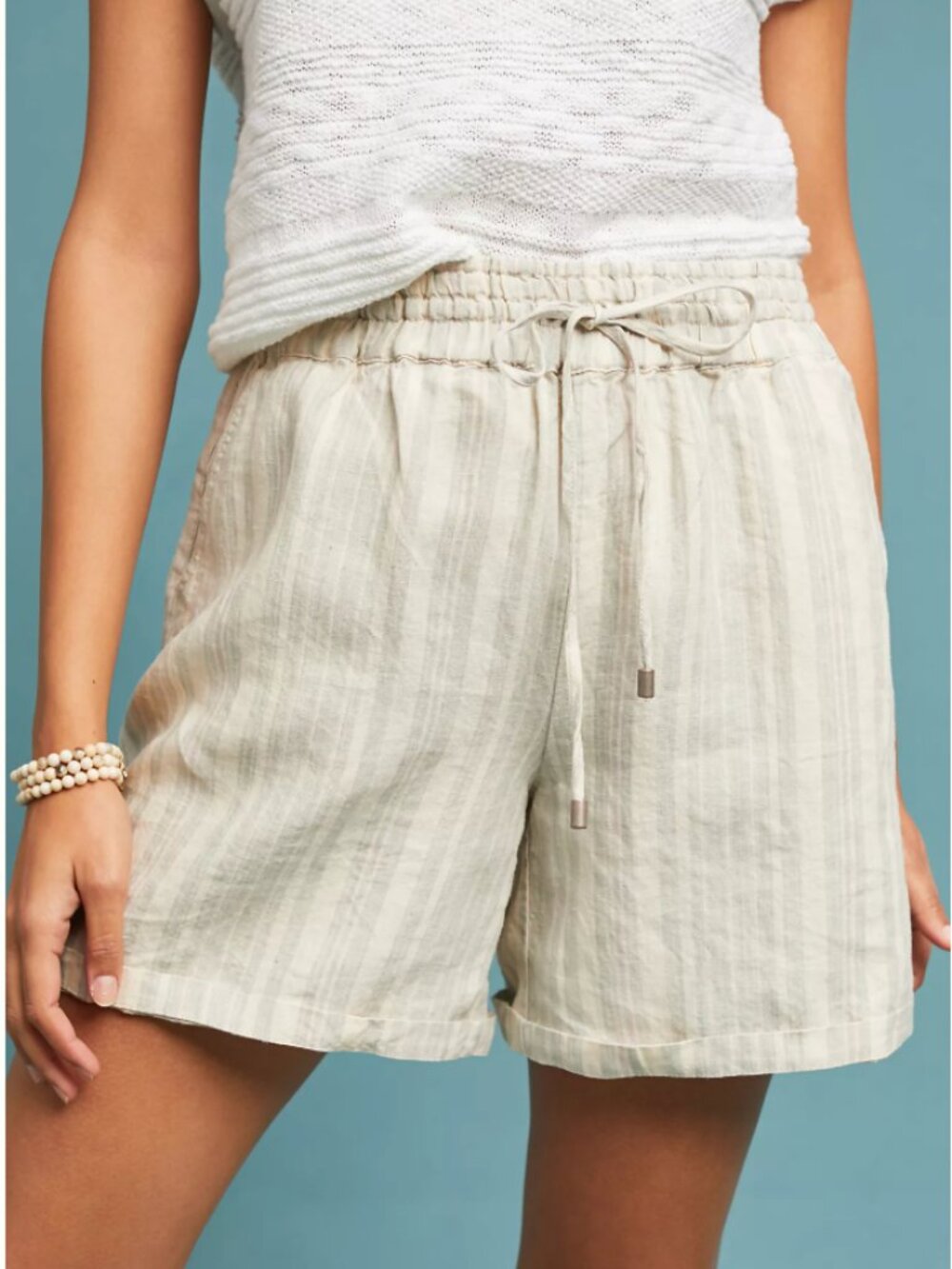 Anthropologie Beachy Linen Stripe Drawstring Shorts | Size S